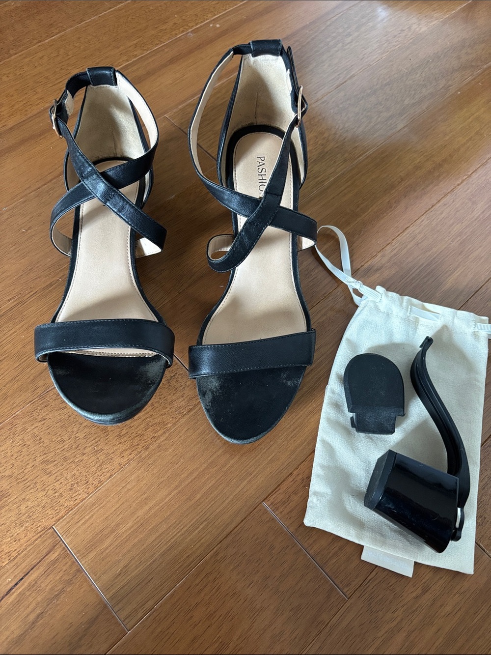 Pashion Footwear Black Strappy Low Block Heel Sandals